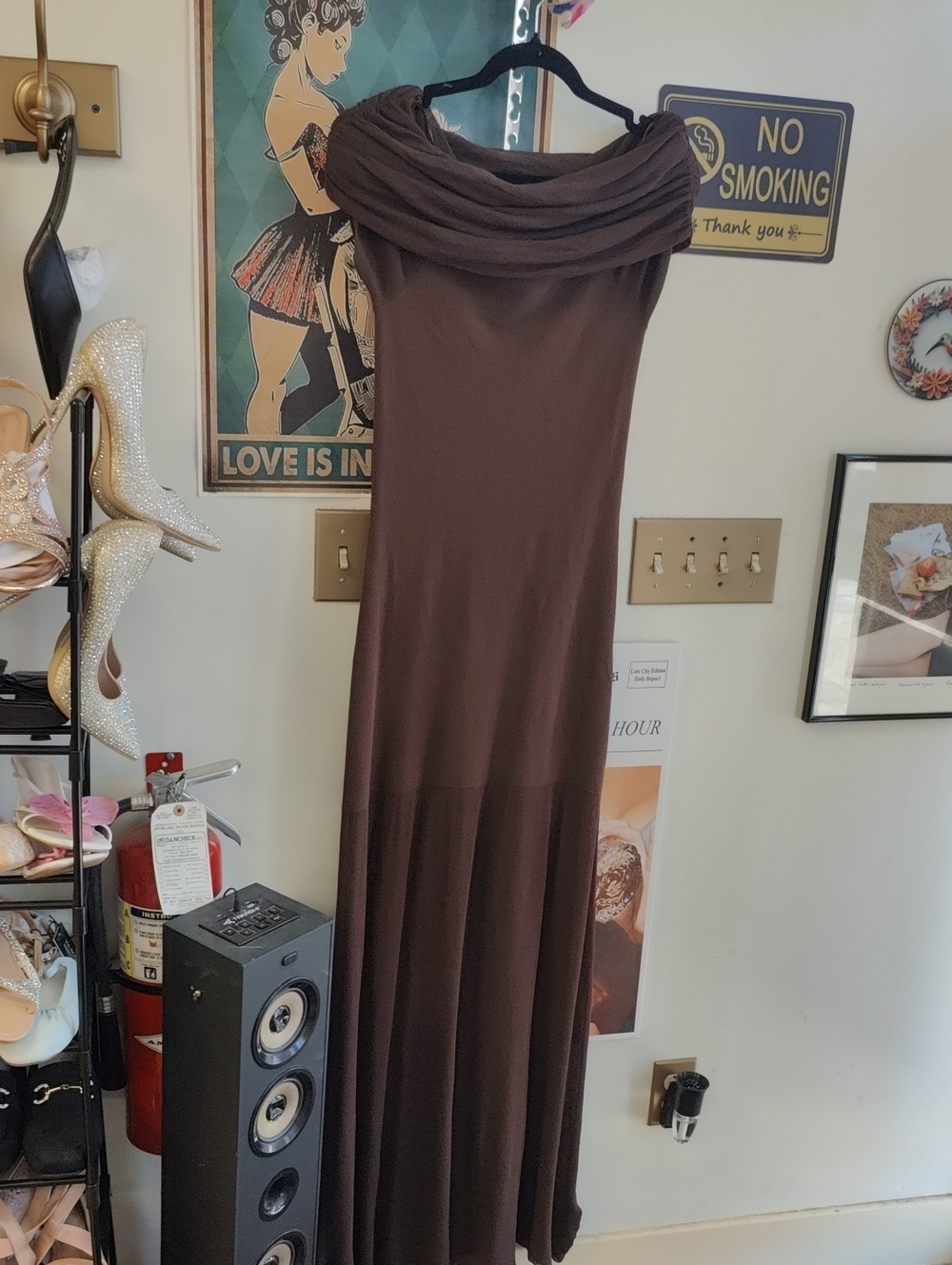 Zara Chocolate Brown Off-Shoulder Maxi Dress